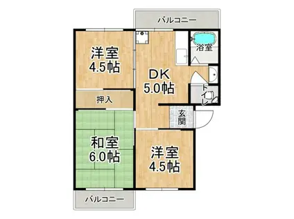 神戸電鉄三田線 五社駅 徒歩18分 5階建 築54年(3DK/3階)の間取り写真