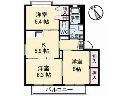 バリュージュヤシマ A(3K/2階)の間取り写真