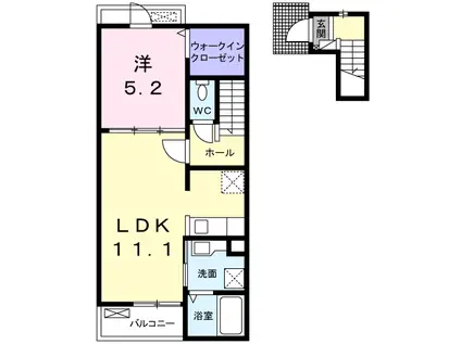 ニューキャッスル カサガミB(1LDK/2階)の間取り写真
