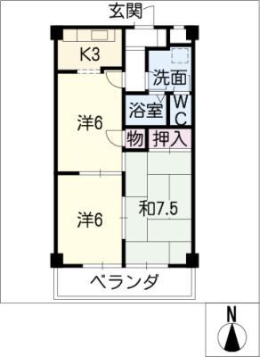 ハイリッジ牧野(3K/2階)の間取り写真