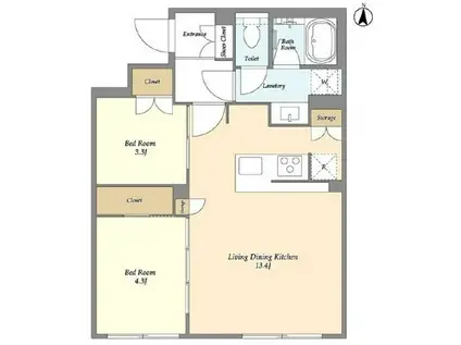 ガーデンレジデンス恵比寿(2LDK/2階)の間取り写真