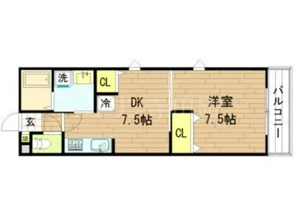 クライス 桑津(1DK/2階)の間取り写真