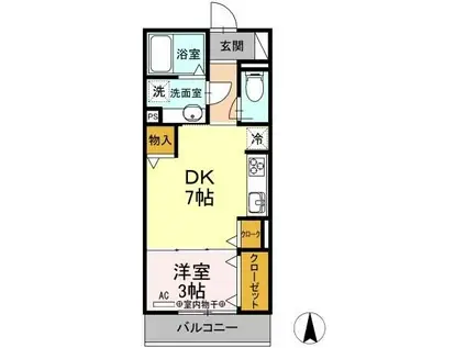 パーチェGINANIII(1DK/2階)の間取り写真