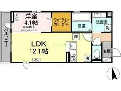 グランクードIII(1LDK/1階)の間取り写真