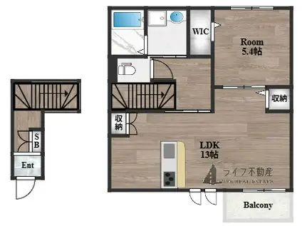 プレセアコート花園A棟(1LDK/2階)の間取り写真