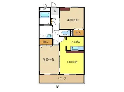 オアシス荒池(2LDK/2階)の間取り写真