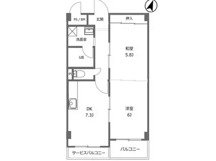 サングレイス山手館(2DK/3階)の間取り写真