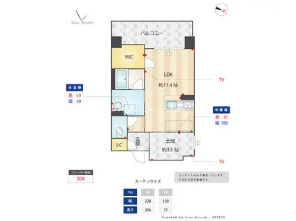 コムフォート薬院(1LDK/8階)の間取り写真