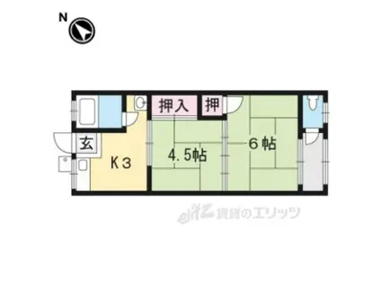ＪＲ草津線 手原駅 徒歩12分 2階建 築53年(2K/2階)の間取り写真