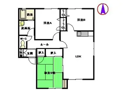 コートヴェール南片江II K棟(3LDK/1階)の間取り写真