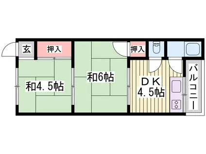 第1松雅荘(2DK/2階)の間取り写真