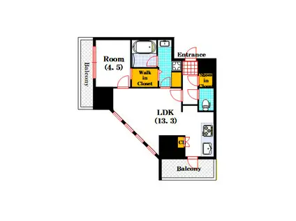 ザ・パークハビオ谷町六丁目クロス(1LDK/7階)の間取り写真