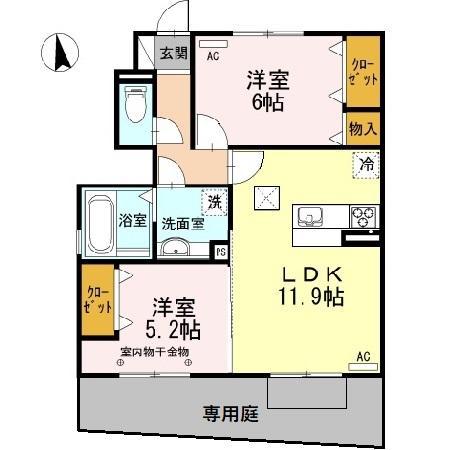 マイスター蔵前 B棟(2LDK/1階)の間取り写真