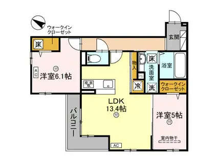 パサログランデ上野芝(2LDK/2階)の間取り写真