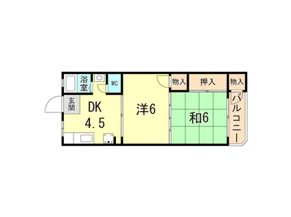 地下鉄西神・山手線 名谷駅 徒歩25分 3階建 築54年(2DK/2階)の間取り写真
