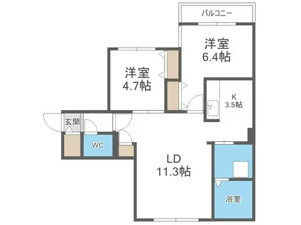 GEレジデンス琴似(2LDK/4階)の間取り写真