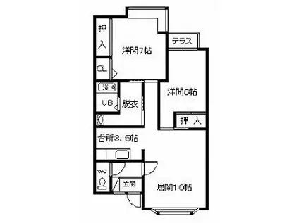 サンリーブルカムイ(2LDK/1階)の間取り写真