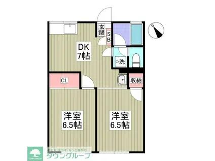 シティハイムアケボノB(2DK/1階)の間取り写真