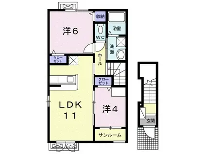 ONE HEART B(2LDK/2階)の間取り写真