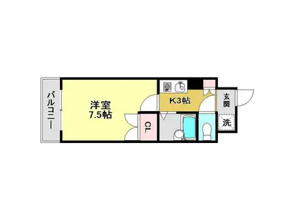 カーサグラン高知(1K/4階)の間取り写真