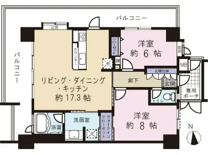 ワイズベルグランデアラハ(2LDK/6階)の間取り写真
