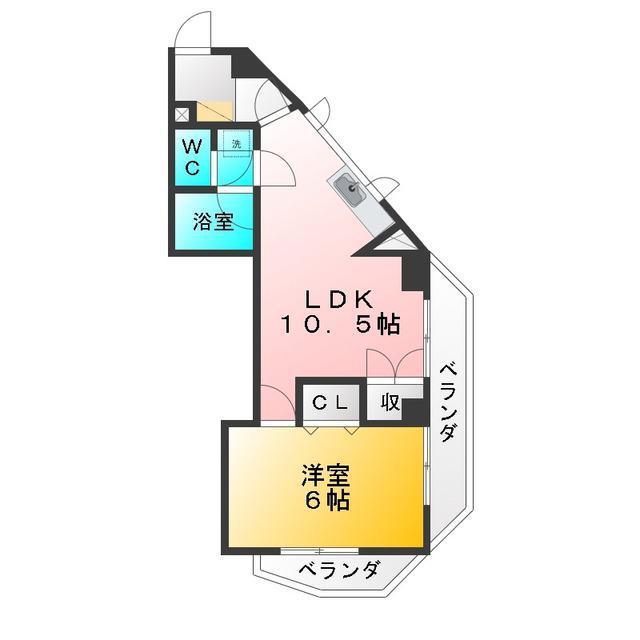 第一石原ビル(1LDK/6階)の間取り写真