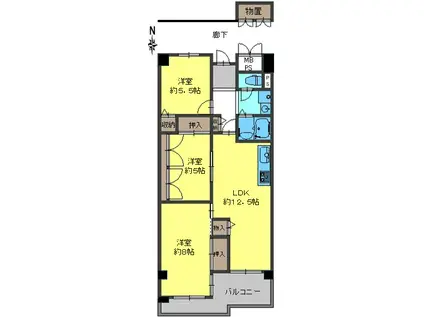 ジークレフ東灘(3LDK/2階)の間取り写真