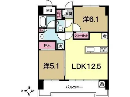 スタジオスクエア水戸(2LDK/4階)の間取り写真