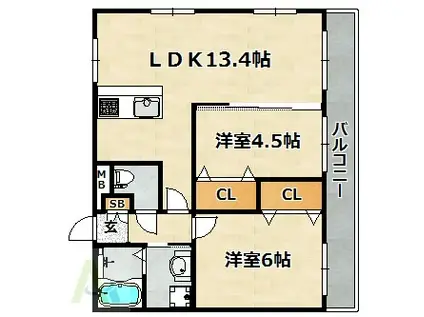 ウイングパレス(2LDK/1階)の間取り写真