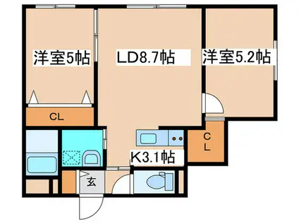 ENCORE北27条(2LDK/3階)の間取り写真
