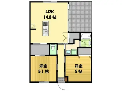 ヴィントミューレ文教(2LDK/2階)の間取り写真