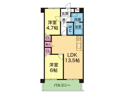 YKハイツ宮の上(2LDK/5階)の間取り写真