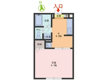 コーポ碧空II(1K/1階)の間取り写真