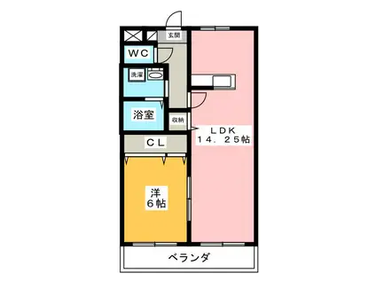 ホープオカベ(1LDK/1階)の間取り写真