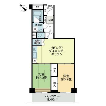 ニュー長町サンハイツ(2LDK/6階)の間取り写真