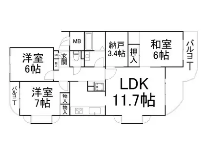 フェリーチェ深江橋2号館(3SLDK/3階)の間取り写真