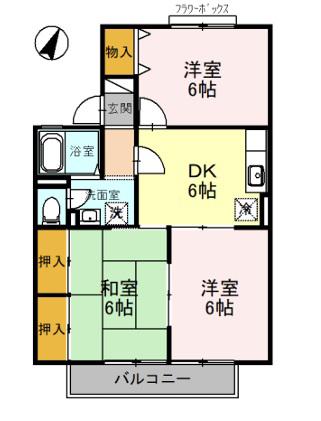 プレミールコートA棟(3DK/2階)の間取り写真