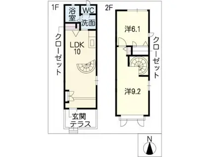 港栄メゾネットハイツ(2LDK/2階)の間取り写真