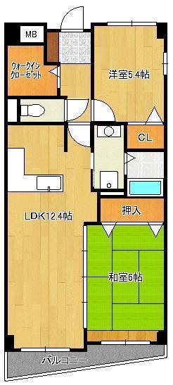 ミラベル嵐ヶ丘(2LDK/4階)の間取り写真