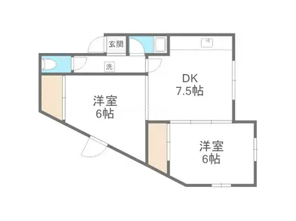 ヴィラローゼ稲穂(2DK/2階)の間取り写真