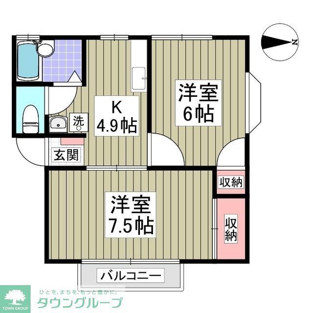 ルビーヒルズD(2DK/1階)の間取り写真