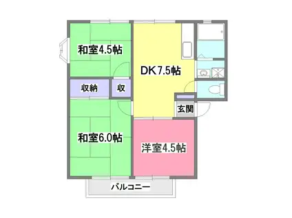 サンビレッジ三沢4号棟(3DK/2階)の間取り写真