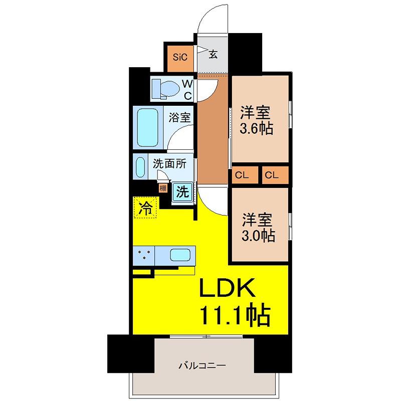 プレサンス ロジェ 千種内山(2LDK/3階)の間取り写真