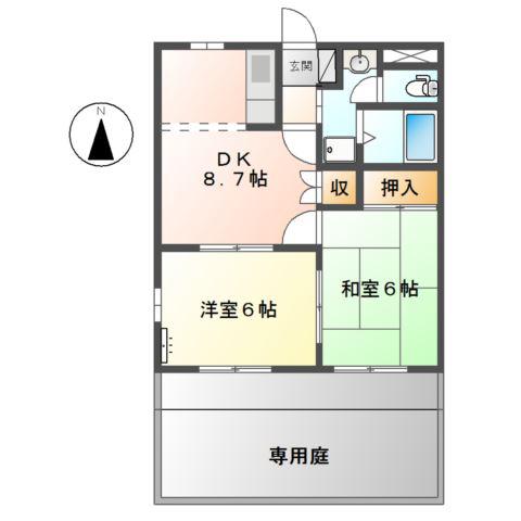 シャトーサンタ(2DK/1階)の間取り写真