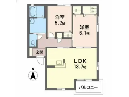 ウィンズ コートB(2LDK/1階)の間取り写真