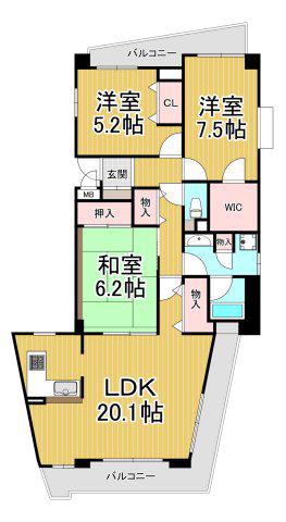 東急ドエルアルス苦楽園桜町B棟(3LDK/2階)の間取り写真