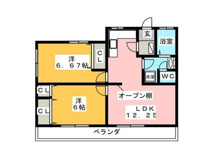VILLA SHIGETA(2LDK/2階)の間取り写真