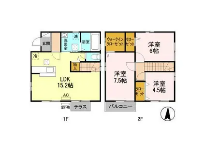 フローラルアベニュー 島崎 A(3LDK/1階)の間取り写真