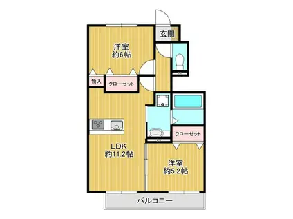 ボヌールメゾン(2LDK/1階)の間取り写真