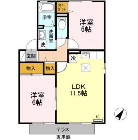 プルミエ徳聖 A(2LDK/1階)の間取り写真